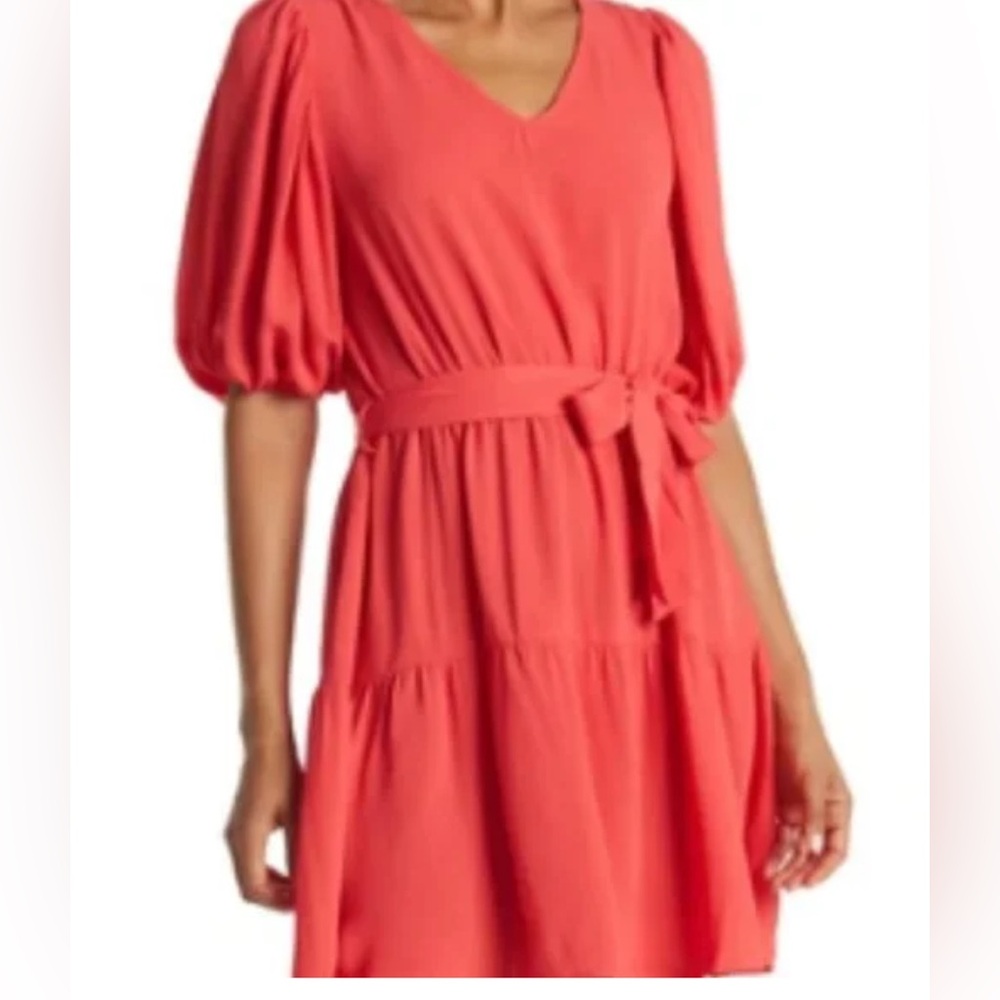 Dual nature coral  Puff Sleeve Mini Sundress